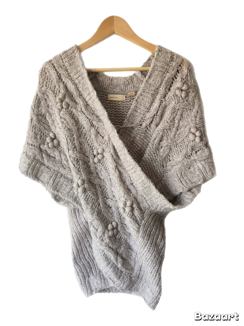 Anthropologie Light Taupe Cable Popcorn Wrap Poncho